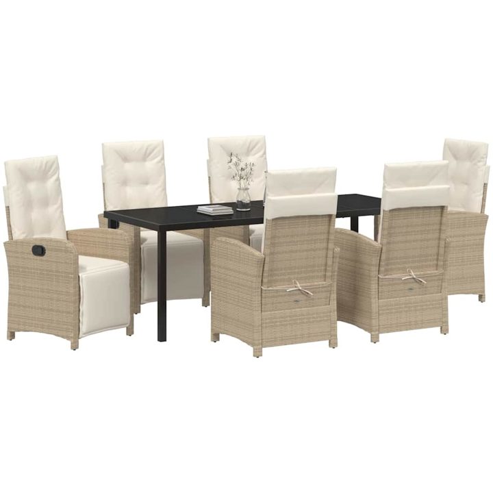 7-delad Trädgårds Matset med Kuddar Beige Poly Rattan vidaXL 6 - Sits – bild 3