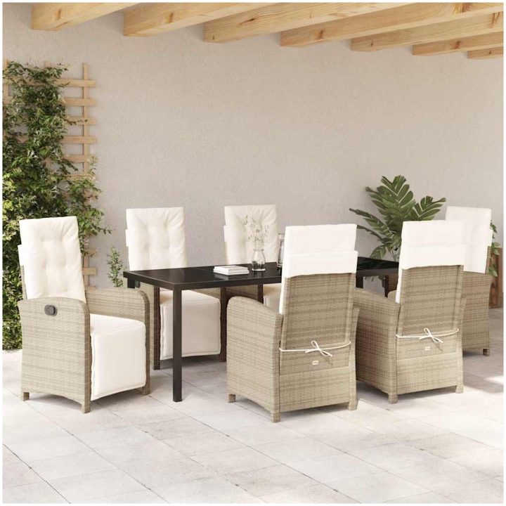 7-delad Trädgårds Matset med Kuddar Beige Poly Rattan vidaXL 6 - Sits – bild 4