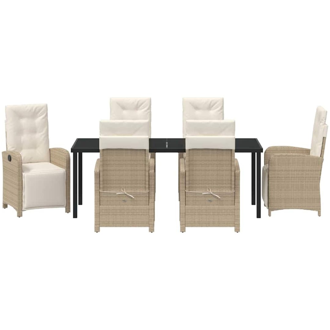 7-delad Trädgårds Matset med Kuddar Beige Poly Rattan vidaXL 6 - Sits – bild 7