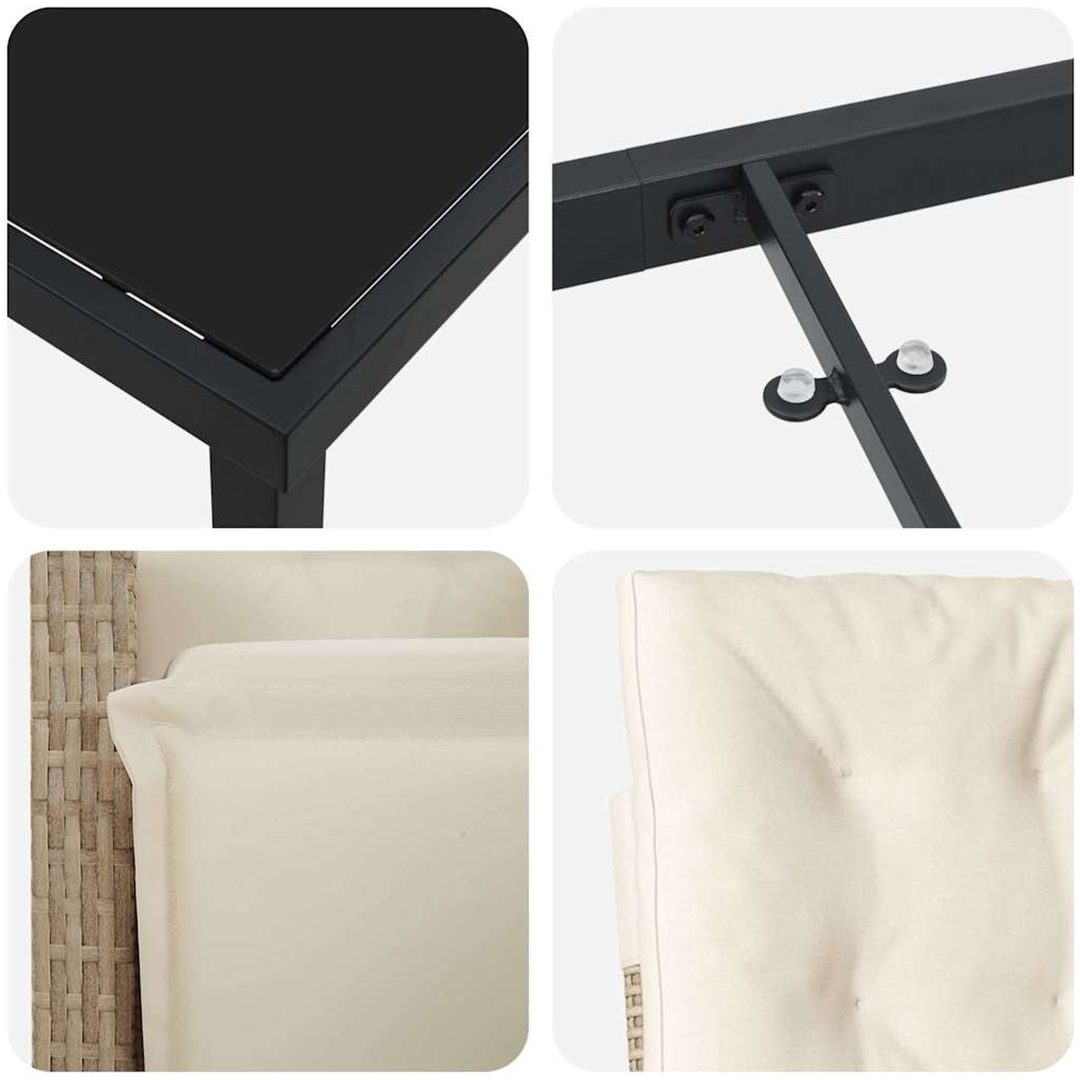 7-delad Trädgårds Matset med Kuddar Beige Poly Rattan vidaXL 6 - Sits – bild 8
