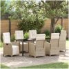 7-delad Trädgårds Matset med Kuddar Beige Poly Rattan vidaXL 6 - Sits – miniatyr 1