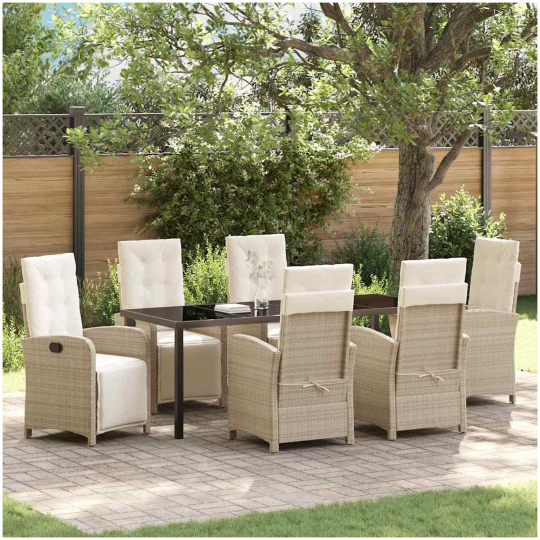 7-delad Trädgårds Matset med Kuddar Beige Poly Rattan vidaXL 6 - Sits