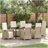 7-delad Trädgårds Matset med Kuddar Beige Poly Rattan vidaXL