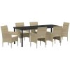 7-delad Trädgårdsdining Set i Beige Poly Rattan vidaXL 200 x 80 x 73 cm – miniatyr 2