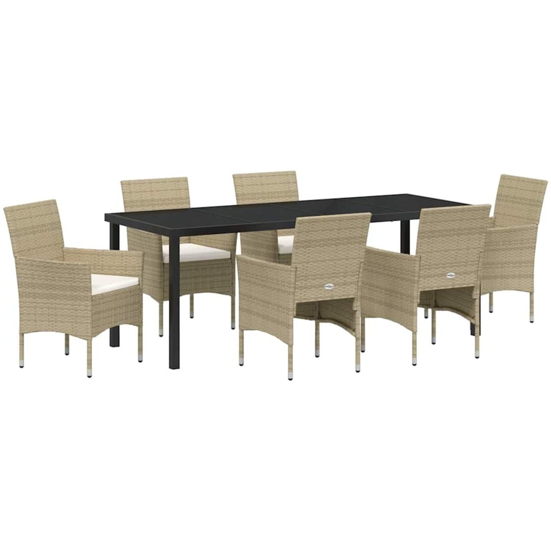 7-delad Trädgårdsdining Set i Beige Poly Rattan vidaXL 200 x 80 x 73 cm – bild 2