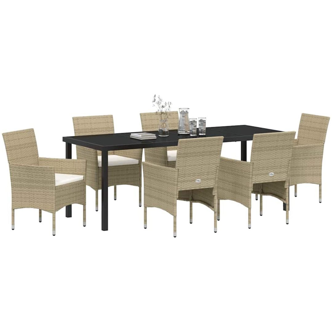 7-delad Trädgårdsdining Set i Beige Poly Rattan vidaXL 200 x 80 x 73 cm – bild 3