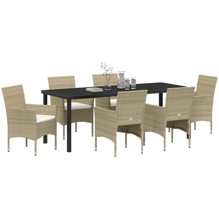 7-delad Trädgårdsdining Set i Beige Poly Rattan vidaXL 200 x 80 x 73 cm – bild 3