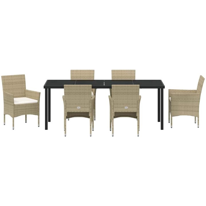 7-delad Trädgårdsdining Set i Beige Poly Rattan vidaXL 200 x 80 x 73 cm – bild 7