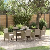 7-delad Trädgårdsdining Set i Beige Poly Rattan vidaXL