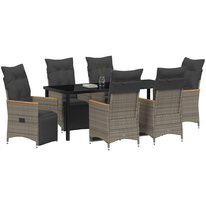 7-delad trädgårdsmatgrupp med kuddar i grått poly-rattan. vidaXL 200 x 80 x 73 cm – bild 3