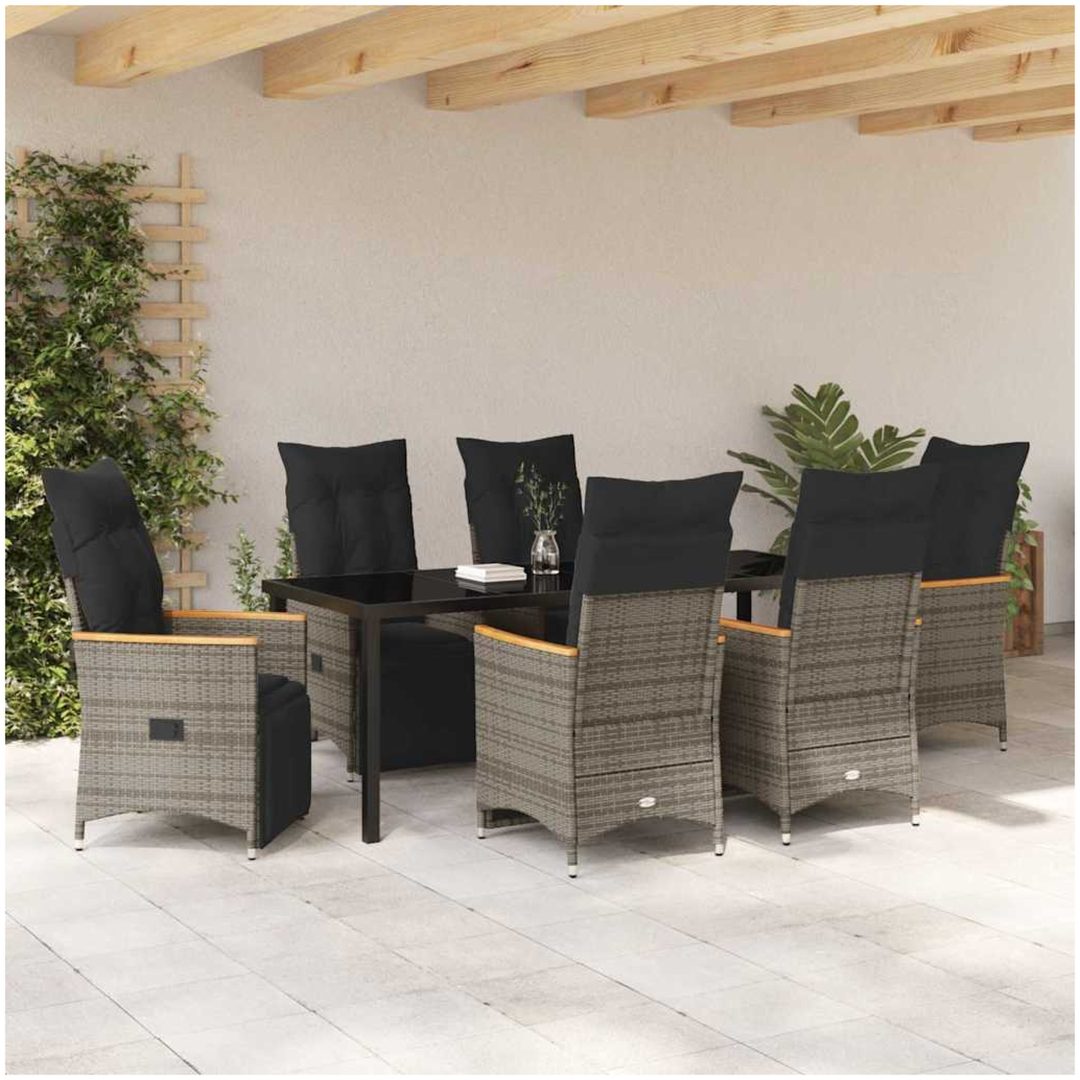 7-delad trädgårdsmatgrupp med kuddar i grått poly-rattan. vidaXL 200 x 80 x 73 cm – bild 4