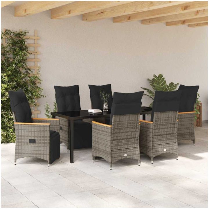 7-delad trädgårdsmatgrupp med kuddar i grått poly-rattan. vidaXL 200 x 80 x 73 cm – bild 4