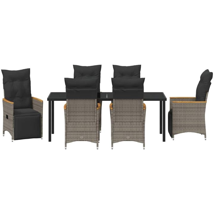 7-delad trädgårdsmatgrupp med kuddar i grått poly-rattan. vidaXL 200 x 80 x 73 cm – bild 7