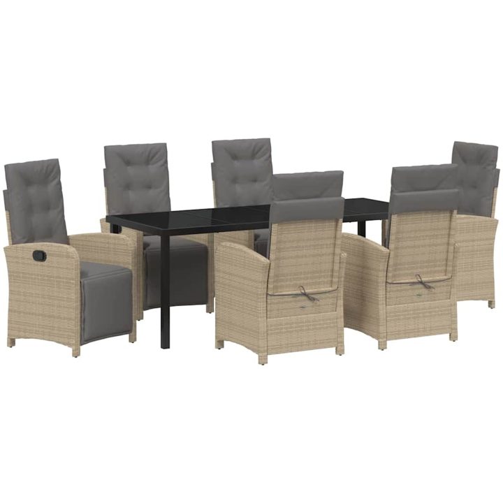 7-delad trädgårdsmatsats med dynor beige polyrotting vidaXL 6 - Sits – bild 2