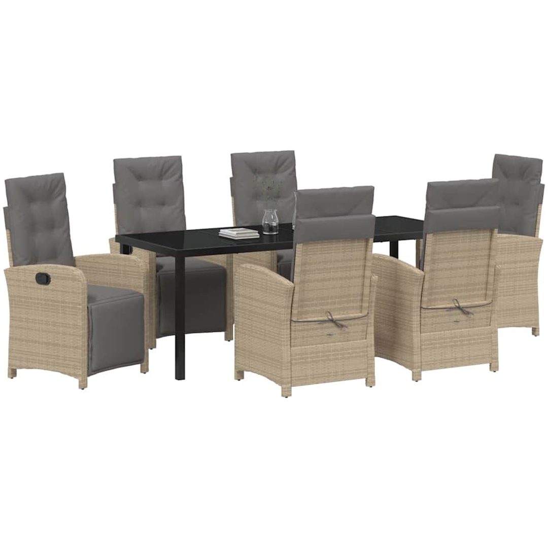 7-delad trädgårdsmatsats med dynor beige polyrotting vidaXL 6 - Sits – bild 3