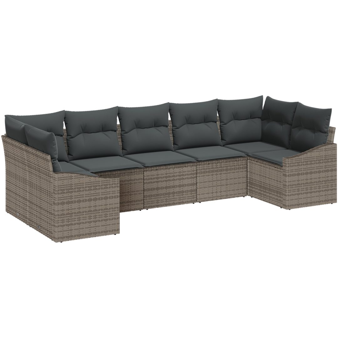 7-delad Trädgårdsmatset med Kuddar - Grå Poly Rattan. vidaXL 165 x 62 x 69 cm – bild 2