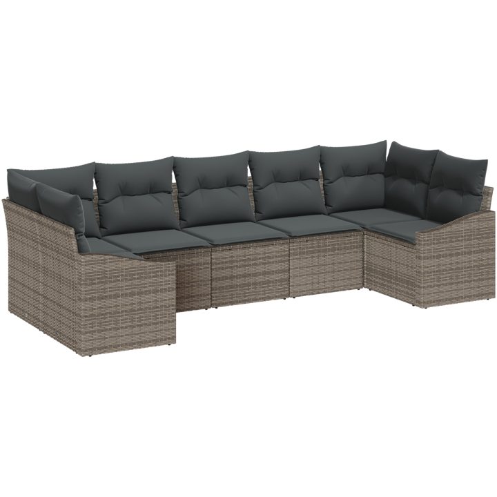 7-delad Trädgårdsmatset med Kuddar - Grå Poly Rattan. vidaXL 165 x 62 x 69 cm – bild 2