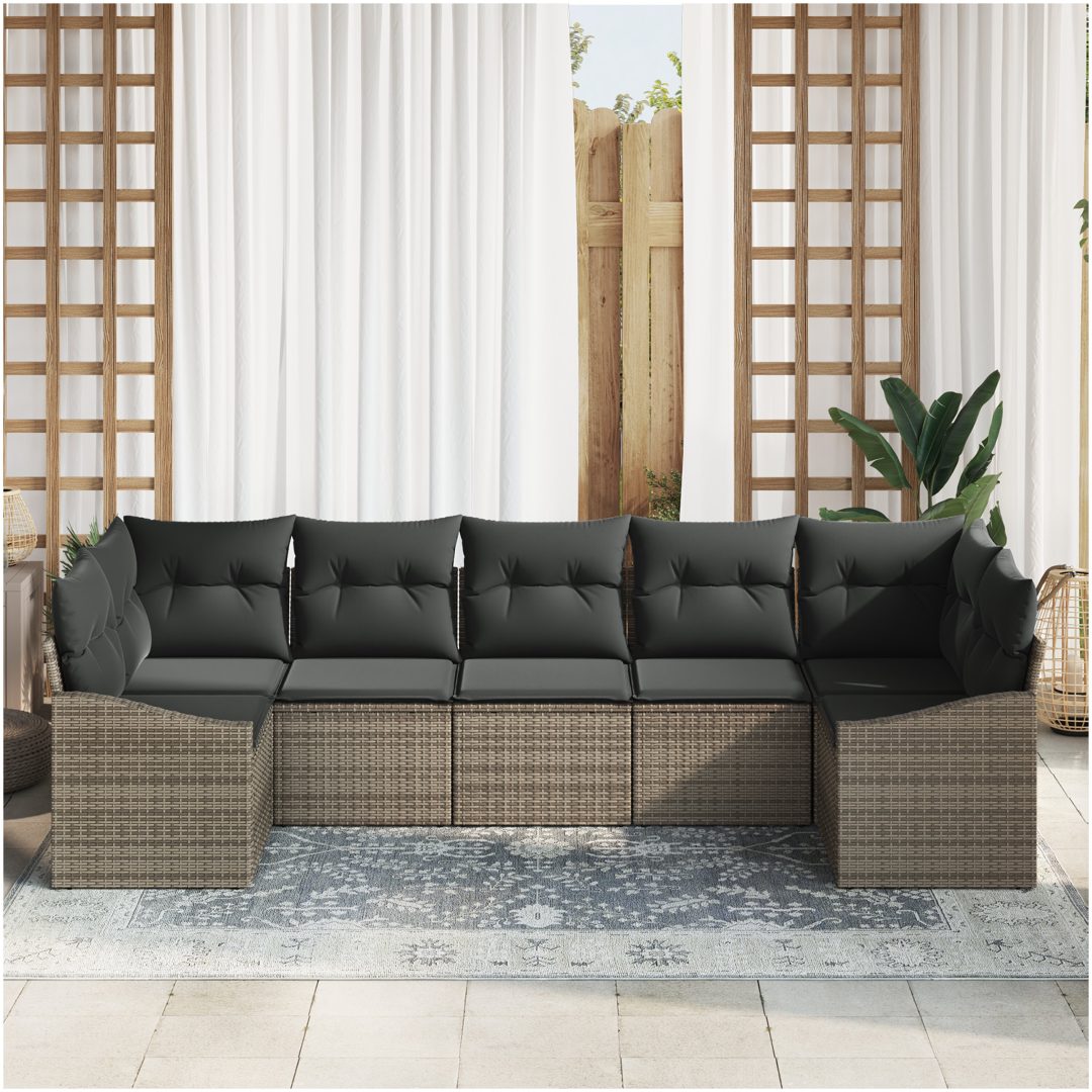 7-delad Trädgårdsmatset med Kuddar - Grå Poly Rattan. vidaXL 165 x 62 x 69 cm – bild 3