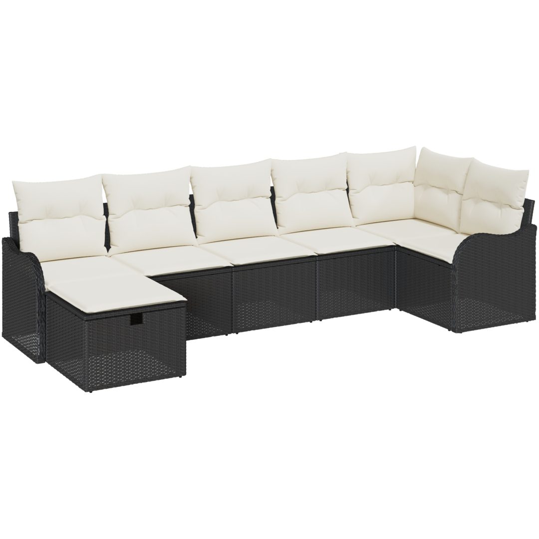 7-delad Trädgårdsofa med Kuddar Svart Poly Rattan vidaXL Stor – bild 2