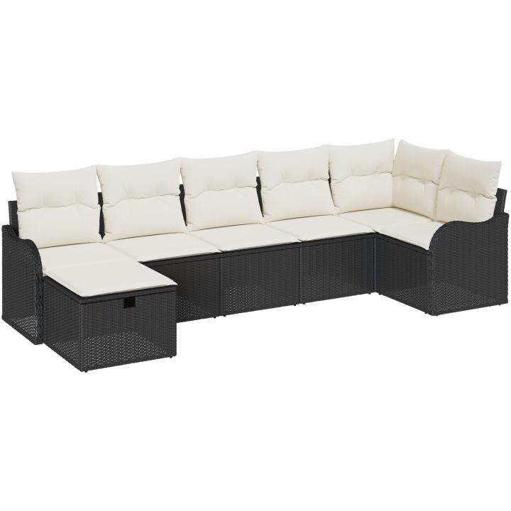 7-delad Trädgårdsofa med Kuddar Svart Poly Rattan vidaXL Stor – bild 2