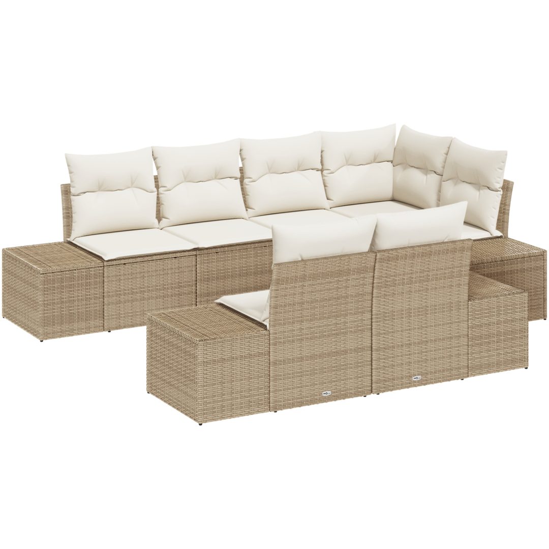 7-delad Trädgårdsofa Set med kuddar Beige Poly rotting vidaXL 184 x 62 x 85 cm – bild 2