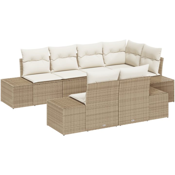 7-delad Trädgårdsofa Set med kuddar Beige Poly rotting vidaXL 184 x 62 x 85 cm – bild 2