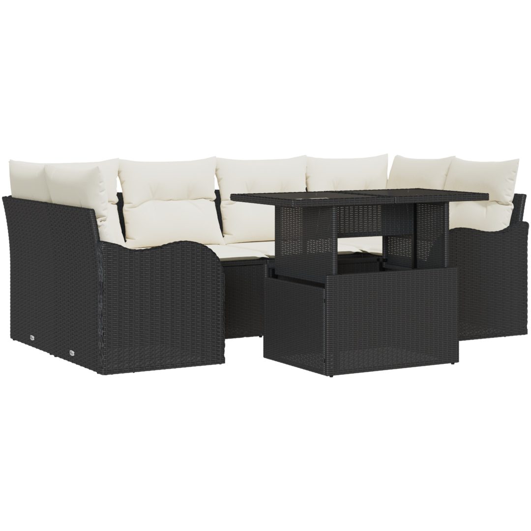7 Delad Trädgårdsoffセット med kuddar Svart Poly Rattan vidaXL Medium – bild 2