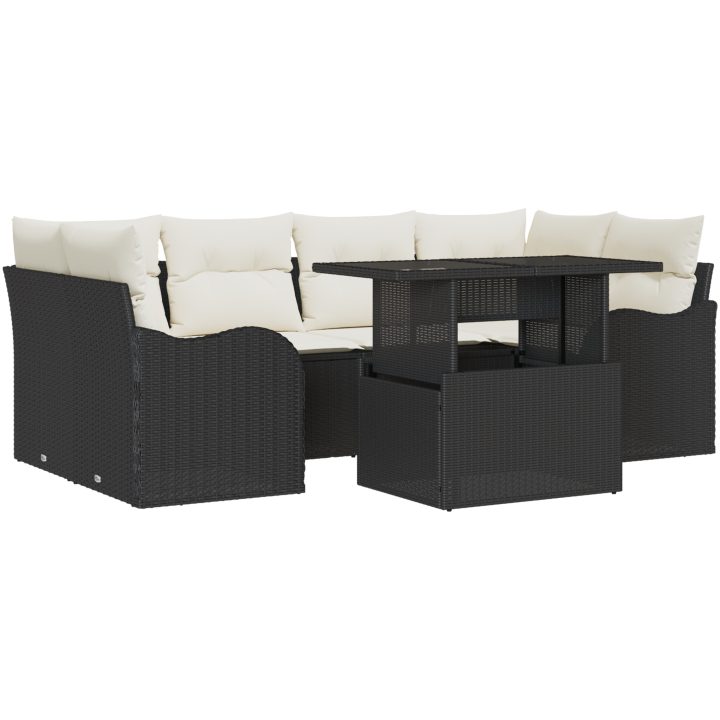 7 Delad Trädgårdsoffセット med kuddar Svart Poly Rattan vidaXL Medium – bild 2