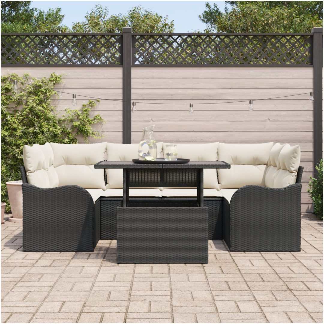 7 Delad Trädgårdsoffセット med kuddar Svart Poly Rattan vidaXL Medium – bild 3
