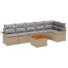 7-delad trädgårdsoff-set med kuddar Beige Poly Rattan Akacia vidaXL 55 x 55 x 37 cm – miniatyr 2