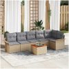 7-delad trädgårdsoff-set med kuddar Beige Poly Rattan Akacia vidaXL 55 x 55 x 37 cm – miniatyr 1