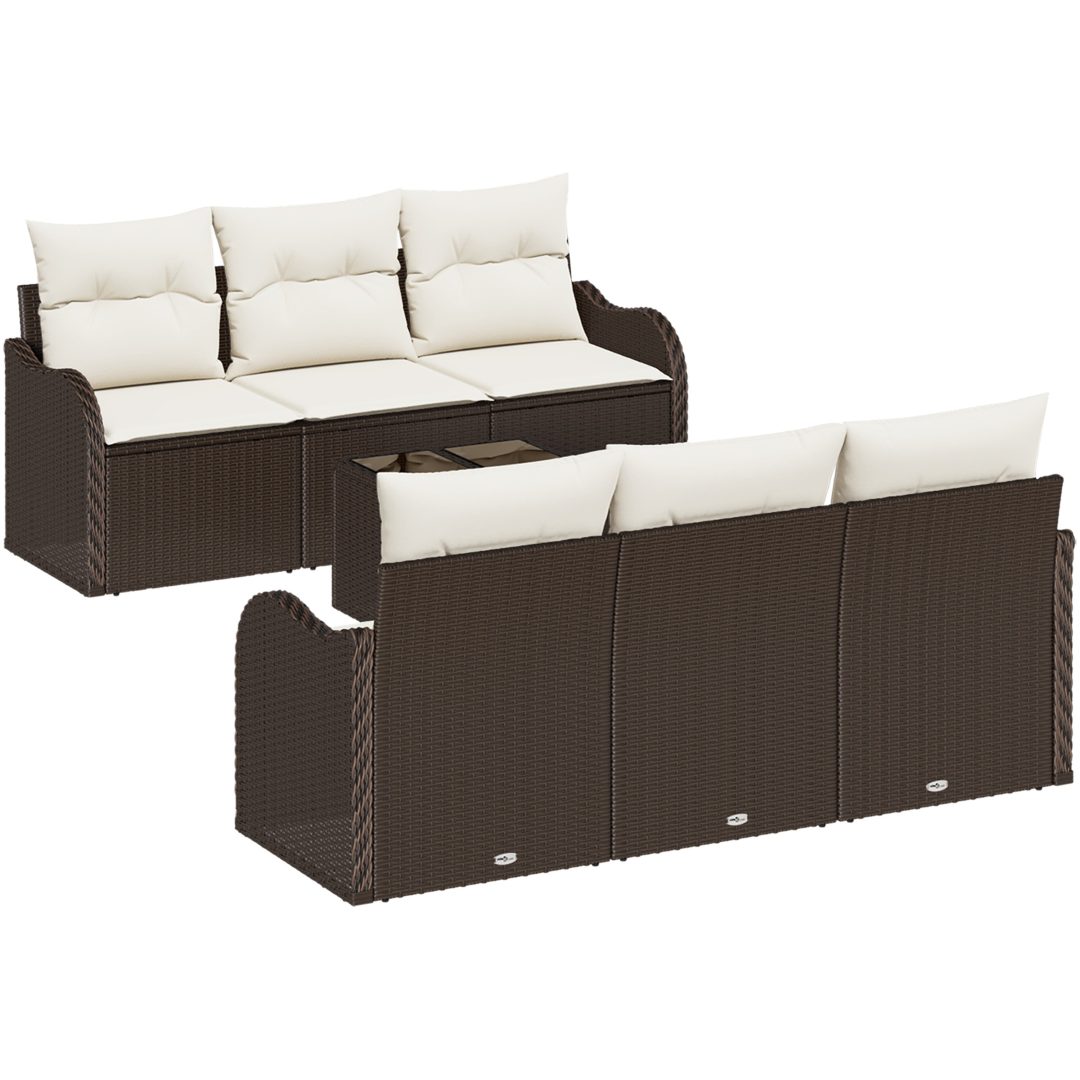 7-delad trädgårdsoff set med kuddar Brun Poly Rotting vidaXL Medium – bild 2