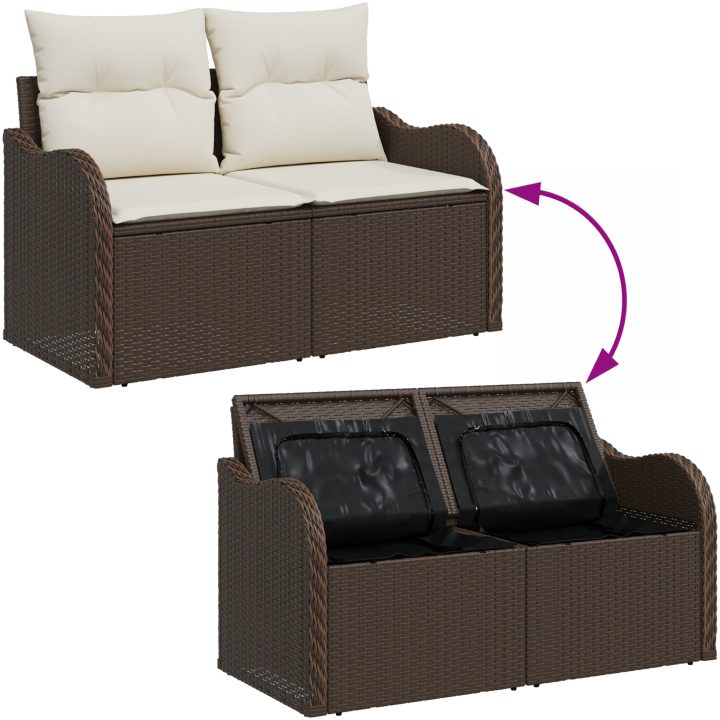 7-delad trädgårdsoff set med kuddar Brun Poly Rotting vidaXL Medium – bild 9