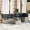 7-delad Trädgårdsoff-set med kuddar Grå Poly Rattan vidaXL Stor – miniatyr 1