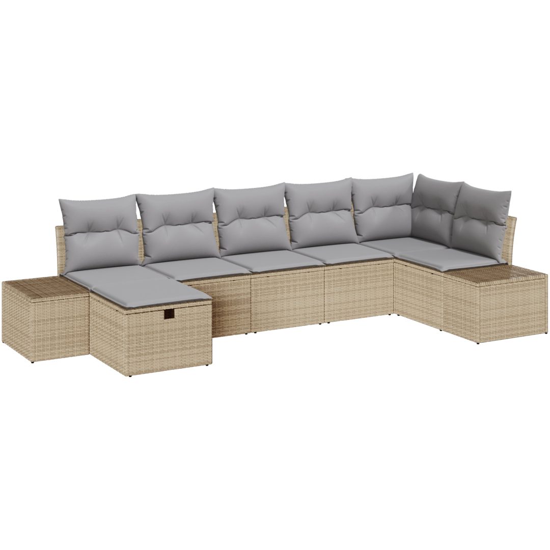 7-delad Trädgårdsoffa med Kuddar Beige Polyrotting vidaXL 55 x 62 x 69 cm – bild 2