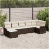 7-delad trädgårdsoffa med kuddar brun poly rattan vidaXL 297,5 x 132,5 x 85 cm – miniatyr 1