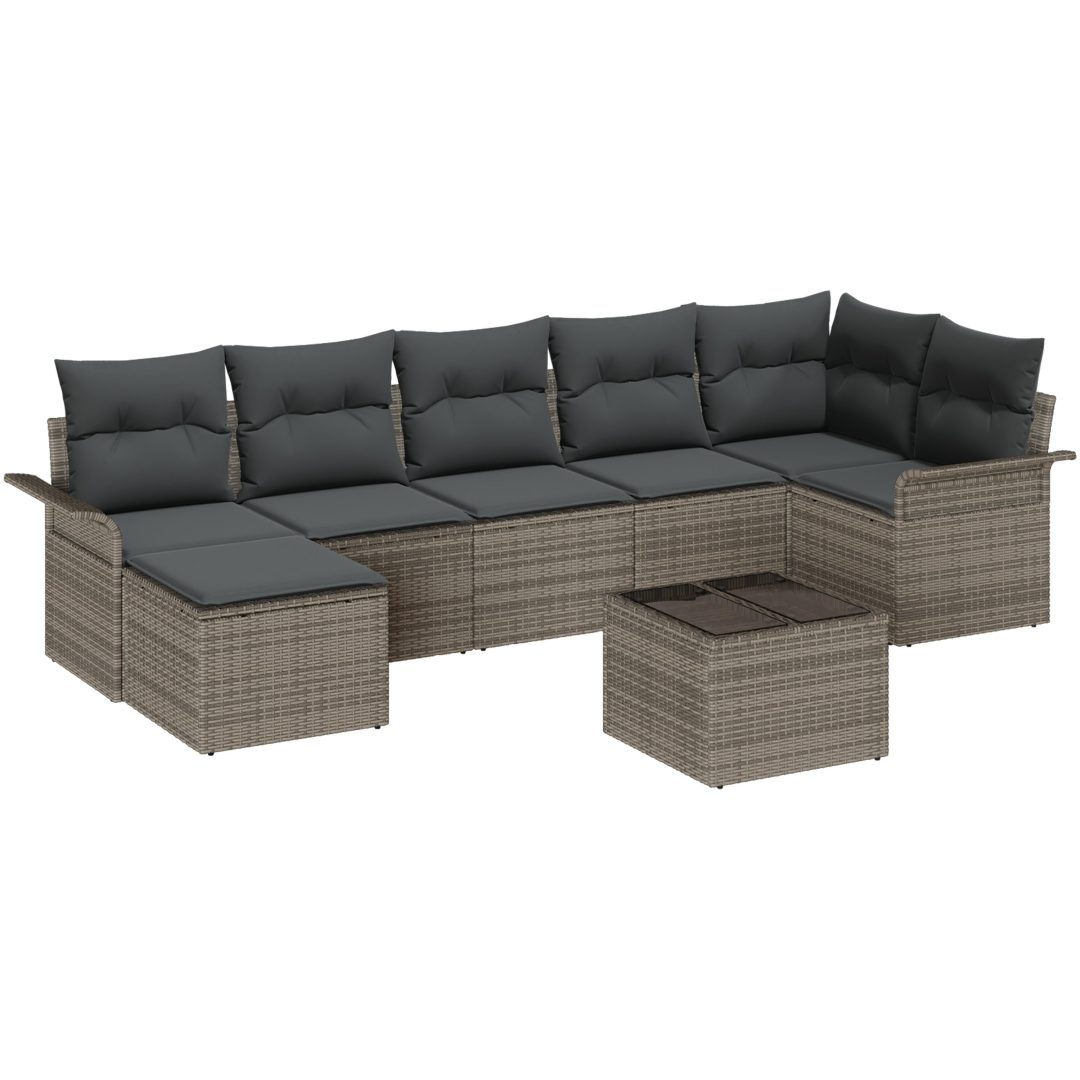 7-delad Trädgårdsoffa med Kuddar Svart Poly Rattan vidaXL 55 x 55 x 37 cm – bild 2