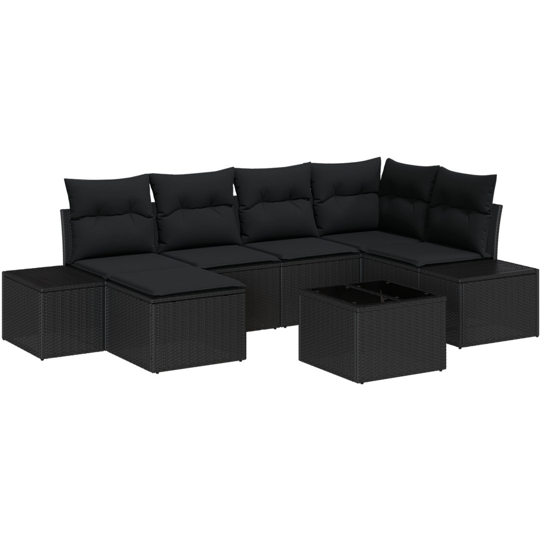 7-delad Trädgårdsoffagrupp Med Kuddar Beige Konstrotting vidaXL 264 x 154 x 85 cm – bild 2