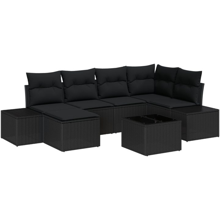 7-delad Trädgårdsoffagrupp Med Kuddar Beige Konstrotting vidaXL 264 x 154 x 85 cm – bild 2