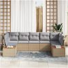 7-delad Trädgårdsoffagrupp med kuddar Beige Poly Rattan Akacia vidaXL 289 x 154 x 69 cm – miniatyr 3