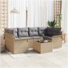 7-delad Trädgårdsoffagrupp med Kuddar Beige Poly Rattan vidaXL 55 x 55 x 37 cm – miniatyr 1