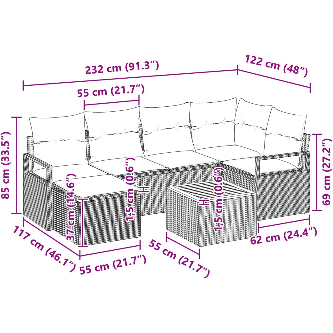 7-delad trädgårdsoffagrupp med kuddar beige poly rotting akacia vidaXL Medium – bild 10