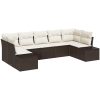 7-delad trädgårdsoffagrupp med kuddar Brun Poly Rattan vidaXL 289 x 154 x 69 cm – miniatyr 2