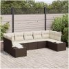 7-delad trädgårdsoffagrupp med kuddar Brun Poly Rattan vidaXL 289 x 154 x 69 cm – miniatyr 1