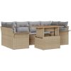 7-delad trädgårdsoffagrupp med kuddar i beige poly rattan och akacia vidaXL 100 x 55 x 73 cm – miniatyr 2