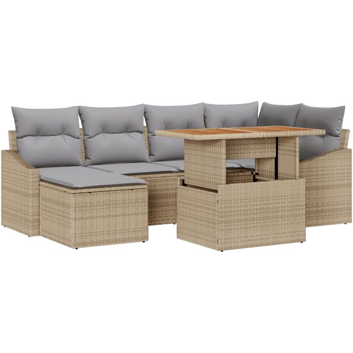 7-delad trädgårdsoffagrupp med kuddar i beige poly-rattan vidaXL 100 x 55 x 73 cm – bild 2