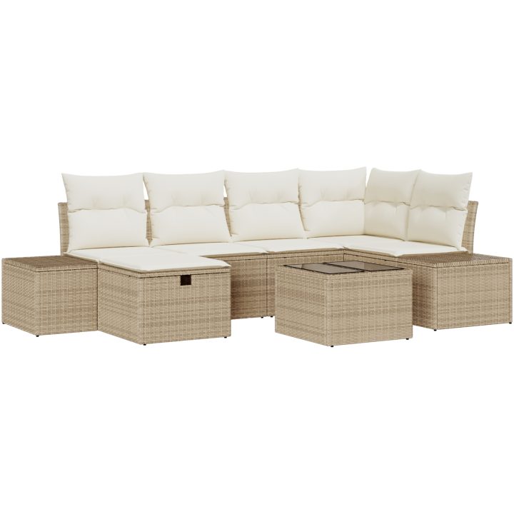 7-delad trädgårdsoffagrupp med kuddar i beige polyrotting vidaXL 55 x 55 x 37 cm – bild 2
