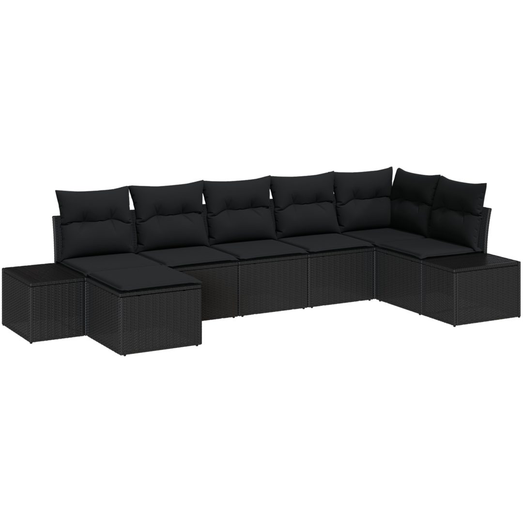 7-delad trädgårdsoffagrupp med kuddar i svart poly rattan vidaXL 319 x 154 x 85 cm – bild 2