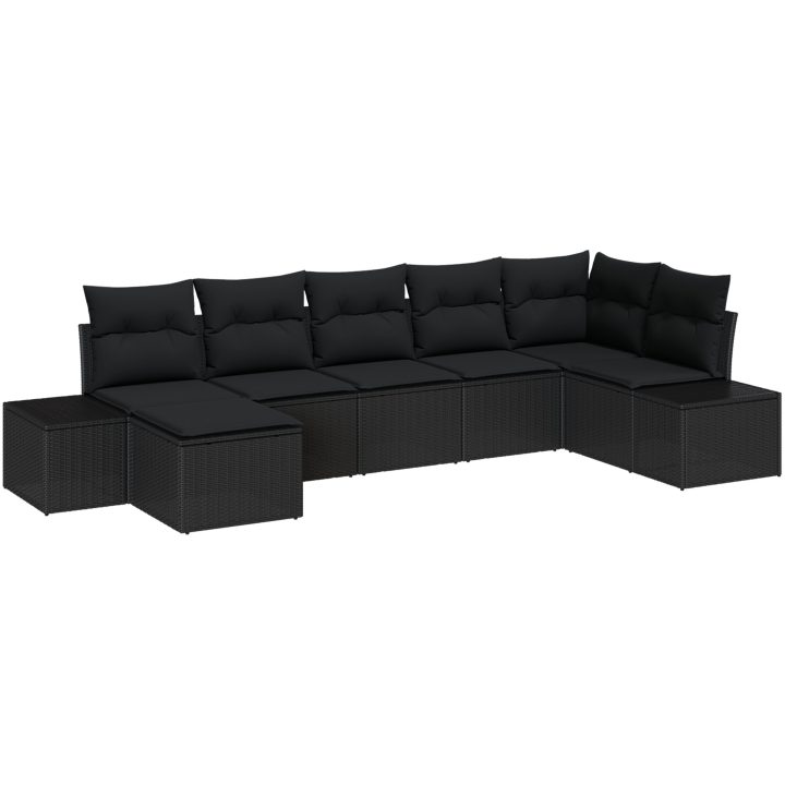 7-delad trädgårdsoffagrupp med kuddar i svart poly rattan vidaXL 319 x 154 x 85 cm – bild 2