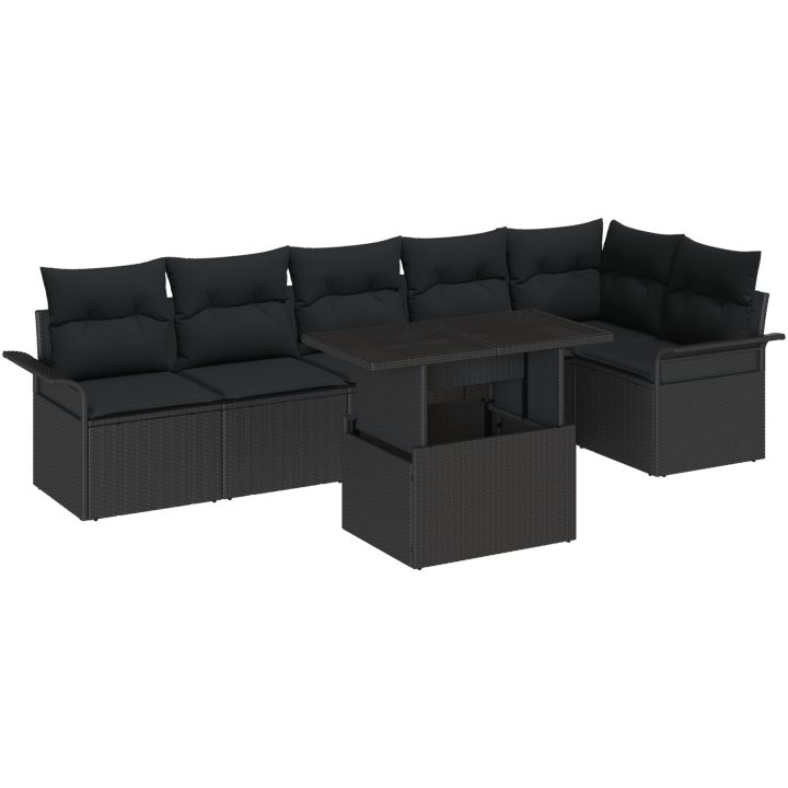 7-delad trädgårdsoffagrupp med kuddar Svart poly konstrotting vidaXL 100 x 55 x 73 cm – bild 2